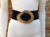 BLACK suede waist belt with large metal buckle. Soft suede belt in black genuine natural suede leather. Black and matte gold dress belt