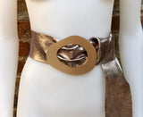 Bronze metallic leather waist belt with large metal buckle. Soft leather belt in bronze. Boho glitter genuine leather belt. Dark gold belt