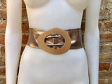 Bronze metallic leather waist belt with large metal buckle. Soft leather belt in bronze. Boho glitter genuine leather belt. Dark gold belt