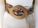 Bronze metallic leather waist belt with large metal buckle. Soft leather belt in bronze. Boho glitter genuine leather belt. Dark gold belt