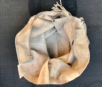 Beige leather shopper bag in genuine suede. Slouchy beige carry all tote bag for laptops, tablets, books. Suede leather purse with tassel