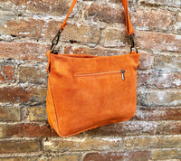 BOHO suede leather bag in orange. Soft genuine leather bag with tassel. Orange suede crossbody bag,boho bag, messenger bag in natural suede