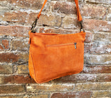 BOHO suede leather bag in orange. Soft genuine leather bag with tassel. Orange suede crossbody bag,boho bag, messenger bag in natural suede