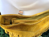 Cross body bag. BOHO suede leather bag in MUSTARD with FRINGES. Messenger bag in soft genuine suede leather. Yellow crossbody hippy bag