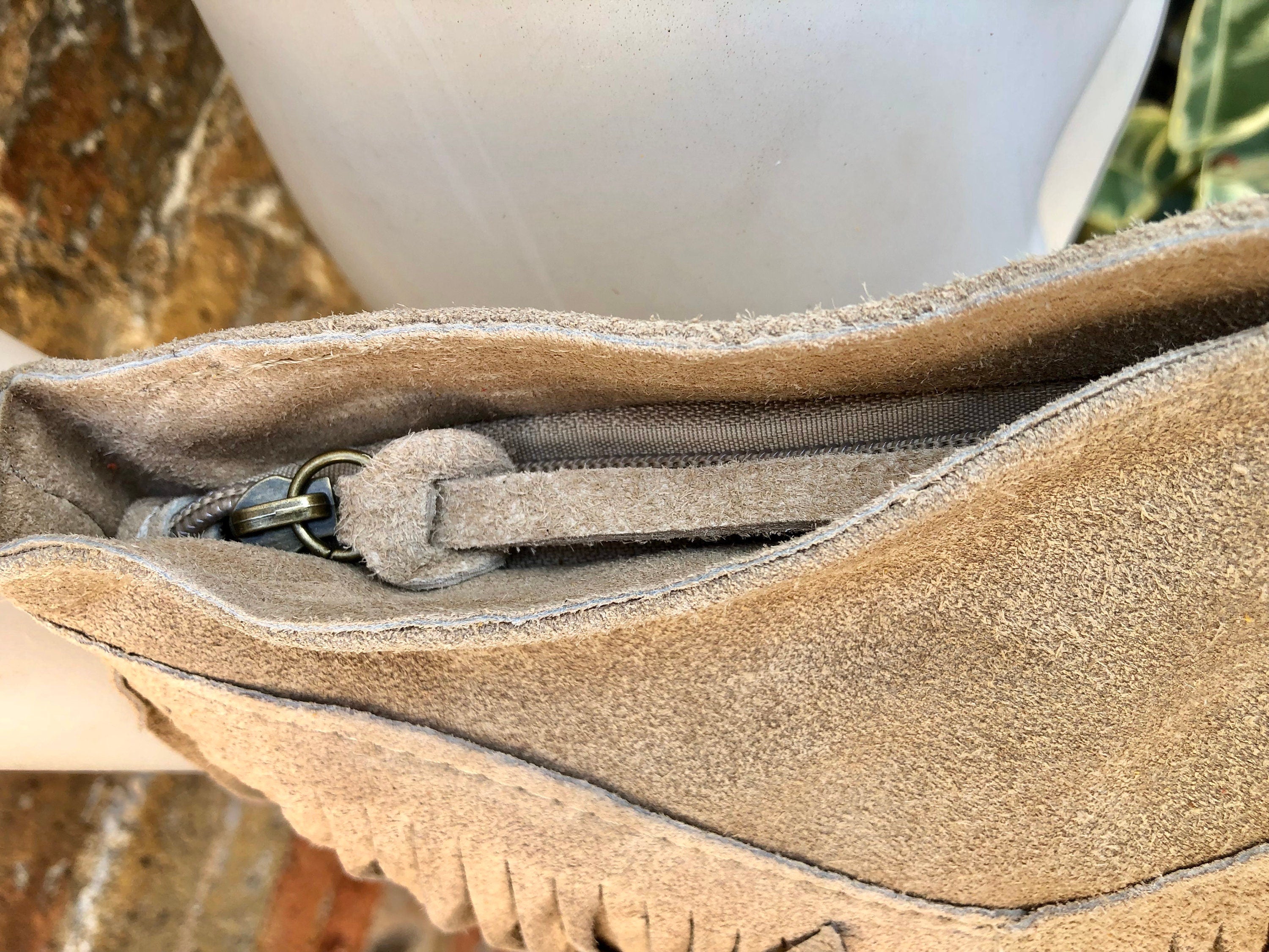 Cross body bag. BOHO suede leather bag in beige with FRINGES. Messenger bag in soft genuine suede leather. Crossbody hippy bag