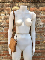 Suede leather bag in CAMEL brown. Cross body bag, shoulder bag in GENUINE leather. Small leather purse in saddle brown suede