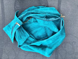 Large TOTE leather bag in teal GREEN with ZIPPER. Dark turquoise genuine leather shopper. Blue-Green suede slouch bag. Green suede purse