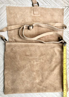 Cross body suede bag. GENUINE leather bag in beige. BOHO natural leather bag. Messenger bag in suede for books, tablets. Beige suede purse