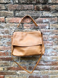 Leather bag in camel brown. Genuine leather shouder / crossbody bag in saddle brown with short + long straps. Saddle Brown leather purse