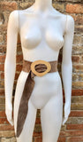 Light brown suede waist belt with large metal buckle. Soft suede belt in taupe color. Boho suede belt. Greyge genuine natural suede leather.