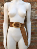 Camel brown suede waist belt with large metal buckle. Soft suede belt in light saddle brown. Boho suede belt. Genuine natural suede leather.