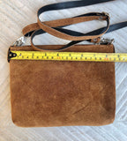 Suede leather bag in CAMEL brown. Cross body bag, shoulder bag in GENUINE leather. Small leather purse in saddle brown suede