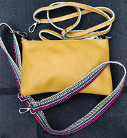 Small leather bag in mustard YELLOW with extra guitar strap. GENUINE leather cross body bag. Yellow purse with zipper and decorative buckle