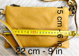 Small leather bag in mustard YELLOW with extra guitar strap. GENUINE leather cross body bag. Yellow purse with zipper and decorative buckle