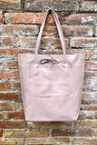 Tote leather bag in light pink. Soft natural GENUINE leather bag. Large dusty pink leather shopper bag, Laptop bag. With ZIPPER. Pink purse