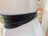 Black bi belt in soft leather. Wrap belt in metallic BLACK. Waist wraparound belt in black genuine leather. Boho black waist cinch belt.