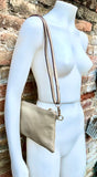 Small leather bag in BEIGE .Cross body, shoulder bag or wristlet in GENUINE leather. Golden leather bag with adjustable strap.Beige purse