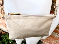 Small leather bag in BEIGE .Cross body, shoulder bag or wristlet in GENUINE leather. Golden leather bag with adjustable strap.Beige purse