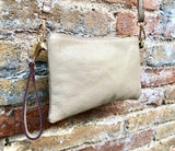 Small leather bag in BEIGE .Cross body, shoulder bag or wristlet in GENUINE leather. Golden leather bag with adjustable strap.Beige purse