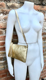 Small leather bag in GOLD .Cross body, shoulder bag or wristlet in GENUINE leather. Golden leather bag with adjustable strap. Gold purse