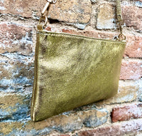 Small leather bag in GOLD .Cross body, shoulder bag or wristlet in GENUINE leather. Golden leather bag with adjustable strap. Gold purse