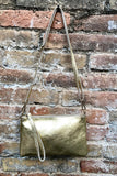 Small leather bag in GOLD .Cross body, shoulder bag or wristlet in GENUINE leather. Golden leather bag with adjustable strap. Gold purse