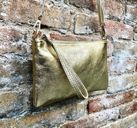 Small leather bag in GOLD .Cross body, shoulder bag or wristlet in GENUINE leather. Golden leather bag with adjustable strap. Gold purse