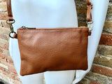 Small leather bag in camel brown. GENUINE leather crossbody / shoulder bag.Brown leather bag with GOLD hardware. Tobacco brown purse