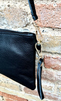 Small leather bag in black. GENUINE leather crossbody / shoulder bag . BLACK leather bag with adjustable strap. Small black leather purse