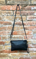 Small leather bag in black. GENUINE leather crossbody / shoulder bag . BLACK leather bag with adjustable strap. Small black leather purse