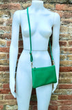 Small leather bag in green. GENUINE leather crossbody / shoulder bag . GREEN leather bag with adjustable strap. Small GREEN leather purse