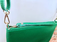 Small leather bag in green. GENUINE leather crossbody / shoulder bag . GREEN leather bag with adjustable strap. Small GREEN leather purse