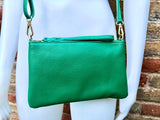 Small leather bag in green. GENUINE leather crossbody / shoulder bag . GREEN leather bag with adjustable strap. Small GREEN leather purse