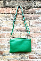 Small leather bag in green. GENUINE leather crossbody / shoulder bag . GREEN leather bag with adjustable strap. Small GREEN leather purse