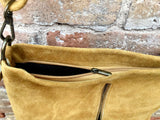 Mustard yellow suede leather bag. Boho messenger bag. GENUINE LEATHER Cross body or shoulder bag. Yellow suede leather purse with zipper