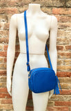 COBALT BLUE small leather bag . Cross body / shoulder bag in GENUINE leather. Royal blue leather purse. Tassel on the zipper . Gold accents