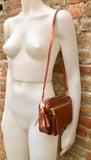 Small leather bag in copper. GENUINE leather shoulder or cross body bag. Metallic shine copper purse, adjustable strap and zipper