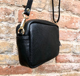 Small leather bag in black. GENUINE leather shoulder or cross body bag. Black leather purse with adjustable strap and zippers. Gold hardware