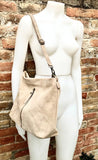 Beige suede leather bag. Boho messenger bag. GENUINE LEATHER Cross body or shoulder bag. Beige suede leather purse with zipper