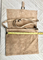 Cross body suede bag. GENUINE leather bag in beige. BOHO natural leather bag. Messenger bag in suede for books, tablets. Beige suede purse