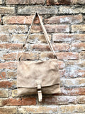 Cross body suede bag. GENUINE leather bag in beige. BOHO natural leather bag. Messenger bag in suede for books, tablets. Beige suede purse