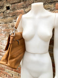 Leather bag in camel brown. Genuine leather shouder / crossbody bag in saddle brown with short + long straps. Saddle Brown leather purse