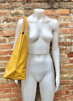 Tote leather bag in yellow. Genuine leather shopper. Large carry all bag for your laptop, books. Mustard yellow leather shoulder bag