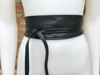 Obi belt in soft leather. Wrap belt in BLACK. Waist belt in BLACK. Wraparound belt in black genuine leather. Boho black waist cinch belt.