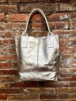 GOLD color shoulder leather bag. GENUINE leather shopper bag. Large LINED carry all bag for your laptop, books. Metallic gold leather purse
