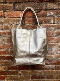 GOLD color shoulder leather bag. GENUINE leather shopper bag. Large LINED carry all bag for your laptop, books. Metallic gold leather purse