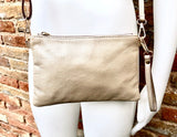 Small leather bag in BEIGE .Cross body, shoulder bag or wristlet in GENUINE leather. Golden leather bag with adjustable strap.Beige purse