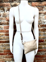 Small leather bag in BEIGE .Cross body, shoulder bag or wristlet in GENUINE leather. Golden leather bag with adjustable strap.Beige purse