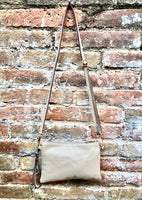 Small leather bag in BEIGE .Cross body, shoulder bag or wristlet in GENUINE leather. Golden leather bag with adjustable strap.Beige purse