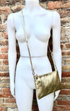 Small leather bag in GOLD .Cross body, shoulder bag or wristlet in GENUINE leather. Golden leather bag with adjustable strap. Gold purse